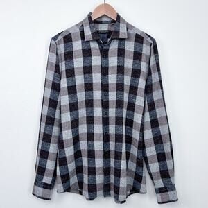 Steven Giles Men's Cotton Silk Wool Plaid Collared Button-Up Long Sleeve Shirt